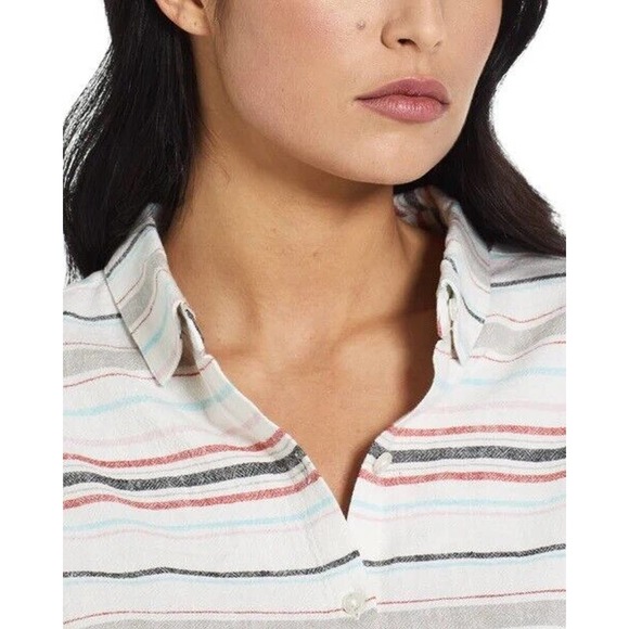 Weatherproof Vintage Size S Tie Front Top Multi Stripe Washable Linen Button Up - Picture 3 of 11